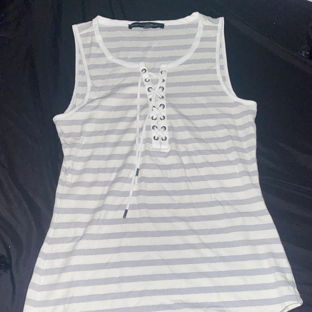 White House Black Market Gray and White Lace-Up Tank Top
